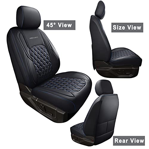 Huidasource Seat Covers, Faux Leather Front & Rear Truck Seat Covers 5 Pieces, Waterproof Seat Cushion Cover Custom Fit For Ford F150 F250 F350 F450 2015-2022 (Full Set/Black&Blue) #TOP6