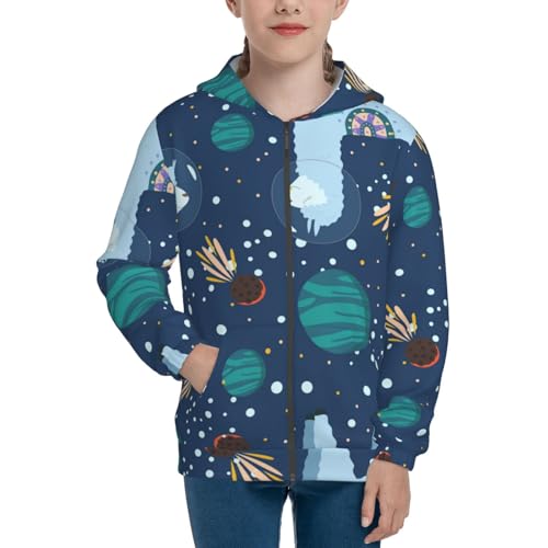 Alpaca Astronaut in Space Kids Pullover Hoodies Boys Zip Up Sweatshirts Girls Athletic Clothes with Pocket3