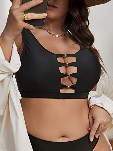 OYOANGLE Women's Plus Size Cut Out Scoop Neck Bikini Tops Swimsuit Athletic Tankini Top4