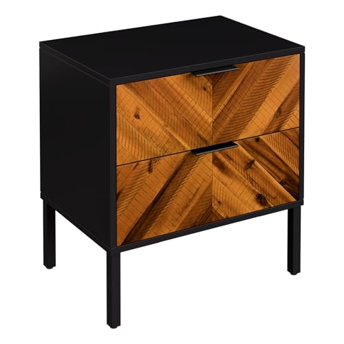 Image of Bme Vivian Nightstand with 2 Drawers, Solid Acacia Wood Bedside Table, Rustic Golden Brown Mid Legacy Modern Night Stand with Storage for Bedroom, Solid Wood End Table with Metal Legs