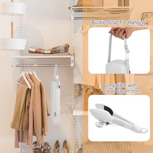 Beautyflier Portable Steamer Bag for NORI Press Travel Steam Iron, Travel Carrying Bag for Handheld Iron, Handheld Steamer Case Organizer with Hanging Buckle Strap, Fits Travel, Bag Only (White) - Thumbnail 5