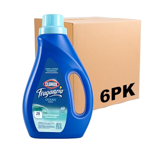 Image of Clorox Fraganzia Liquid Laundry Detergent, Ocean Scent - HE Compatible for All Front and Top Load Washing Machines, Light Crisp Beachy Fragrance, 26 Loads per Bottle, 40 Fl Oz - 6 Pack