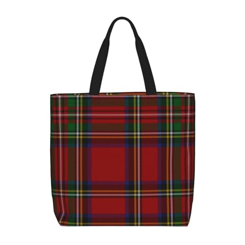 Red And Green Plaid Tote Bag With Zipper – All-Purpose Polyester Shoulder Bag With Built-In Pocket, Lightweight & Scratch-Resistant For Daily Needs