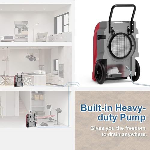 Image of ALORAIR 270 PPD LGR Commercial Dehumidifier with Pump & Drain Hose, Portable Industrial Dehumidifiers with Wheels for Water Damage Restore, Basement, Garage, 6 Years Warranty (Red)
