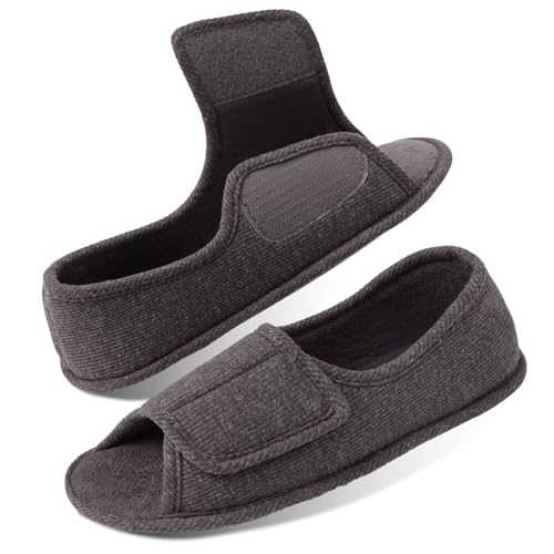 Image of Women's Open Toe Diabetic Slippers, Adjustable Memory Foam Diabetic Shoes for Seniors Edema Arthritis Swollen Feet