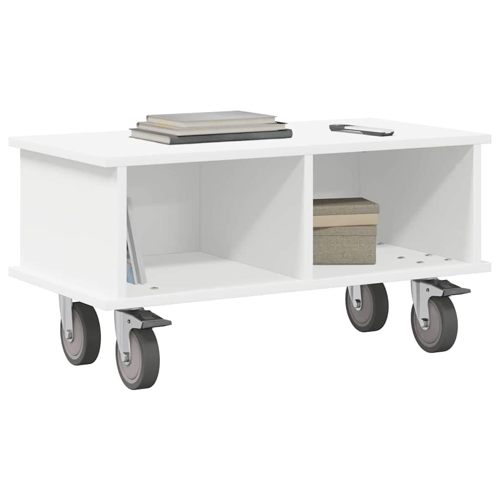 Mobile TV bianco in legno 68,5 x 35 x 35 cm con spazio e gestione dei cavi, mobile basso moderno per soggiorno, home theater, gaming e stoccaggio
