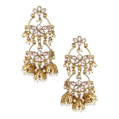 Image of Rubans Long Dangler Earrings Kundan & Pearl Ethnic Jewellery Gift for Women & Girls