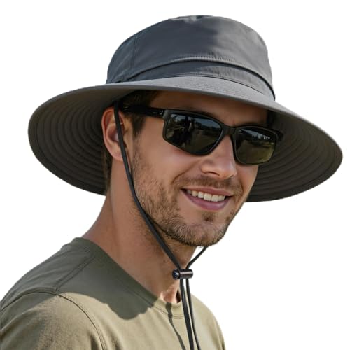 LOUXPERT Sun Hat for Women and Men Sun Protection UPF 50+: Wide Brim Hat for Fishing, Water-Resistant Hat for Women Hiking (Dark Grey, 60CM)