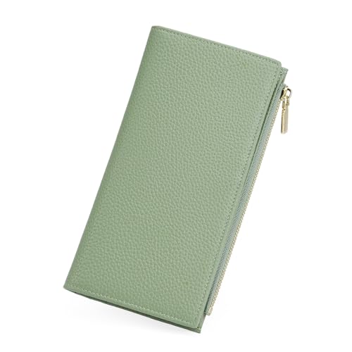 Image of GOIACII Slim Wallets for Women Rfid Blocking Leather Wallet Green | Credit Card Holder with Zip Pocket, Bifold Wallet,Vegan Leather,Ladies Clutch Purse,Compact Size,Flat Women Wallets
