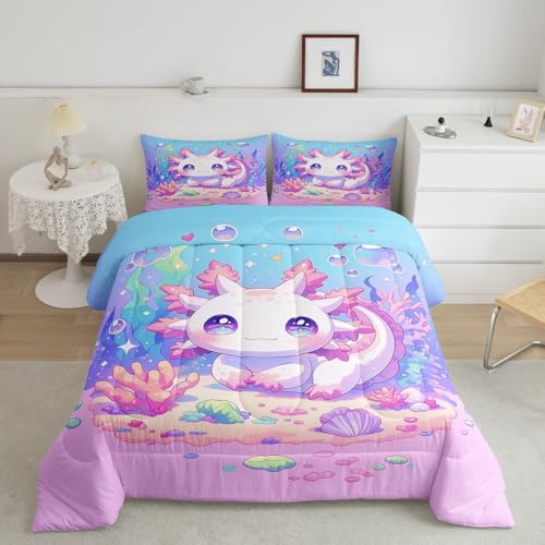Feelyou Cute Axolotl Comforter Set Full Size Cartoon