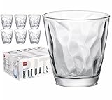 6 Vasos Diamond Ritual - Envio 24h - Perfecto para uso en Casa, Restaurante y en Fiesta, Ligeros y Resistentes con acabado de diamante - Alta Categoría (Transparente, 40 cl)