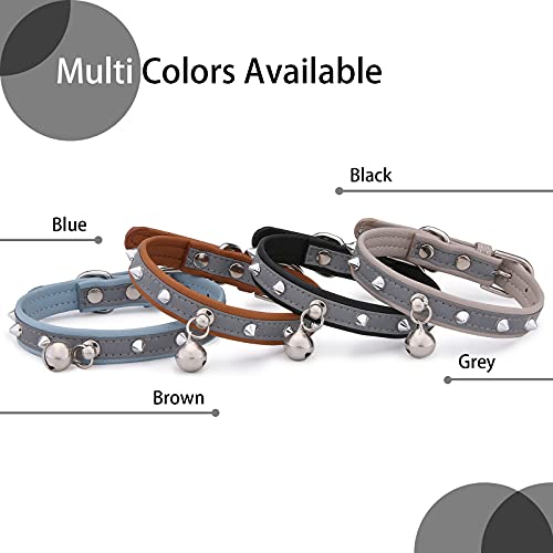 Thumberly Cat Collar With Bell - Reflective And Adjustable Pu Leather Rivets Studded Sturdy Metal Buckle For Kitten Small Pets Puppy - Black #TOP6