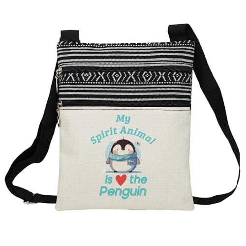 Spirit Animal Penguin Messenger Bag Small Ethnic Pattern Printed Adjustable Strap Crossbody Zipper Bag Phone Bag Wallet Cute Shoulder Handbag for Penguin Lovers Women Friends