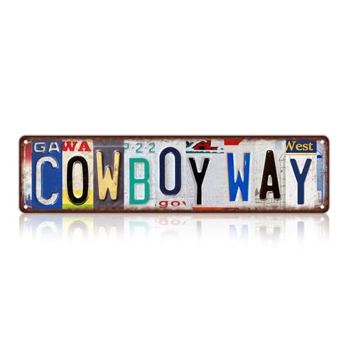Image of Vintage Cowboy Way Wall Decor Street Signs Home Bar Coffee Metal Tin Signs 16 x 4 Inches