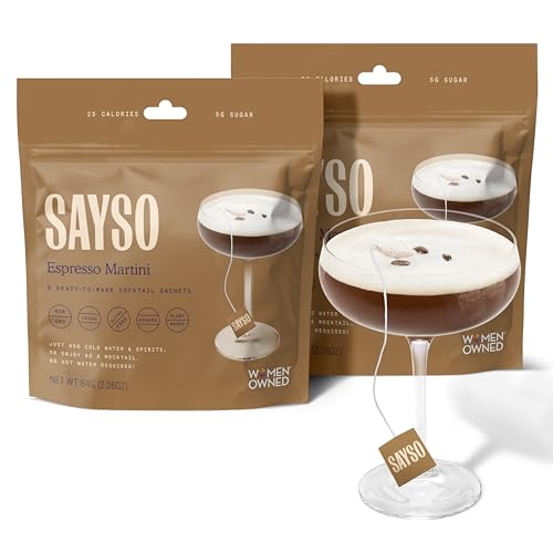 Image of SAYSO Espresso Martini Cocktail Tea Bags, 2-Pack | Low-calorie & Low Sugar | Instant Craft Cocktails or Mocktails in 1 Min, Just Add Water + Spirits | Real Ingredients | Mixers Bundle - 16 Teabags