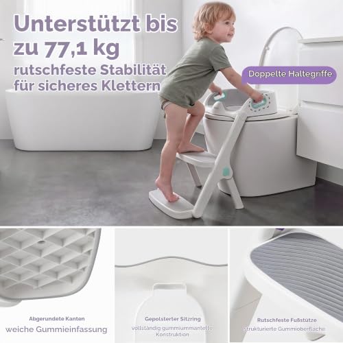lalalark Toilettensitz Kinder mit Treppe, 2-in-1 Kleinkind-Toilettensitz, Töpfchen Tritthocker für Kleinkind mit Anti-Rutsch-Pad… – Ansicht 6