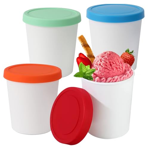 4er-Set Eisbehälter für Speiseeis, 250ML Eis Aufbewahrungsbehälter mit Deckeln aus Silikon, Eis-Container BPA-frei in Lebensmittelqualität Wiederverwendbar, Zur Lagerung und Herstellung von Speiseeis