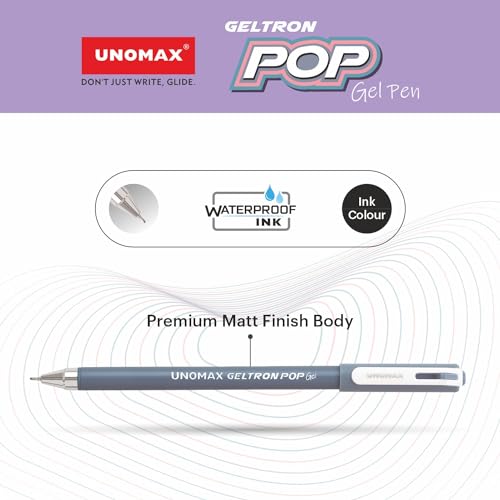 Image of UNOMAX Geltron Pop Gel Pen Black Pack of 20 | Elevate Your Writing Experience: Smooth Writing, Matt Finish Body, Super Smooth Writing, Waterproof Ink Technology,Exam-Friendly