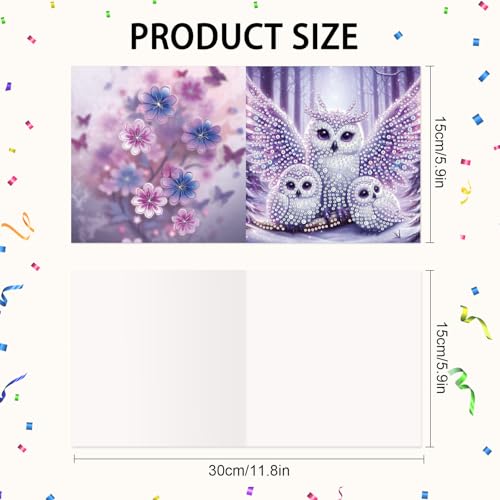 Image of 6 Pack Diamond Art Greeting Card Kits with Envelopes, Special Shaped Diamond Painting Cards, DIY Rhinestone Diamond Art Cards for Birthday Christmas Mother Day (Owl Mother and Owlet, 30x15cm)