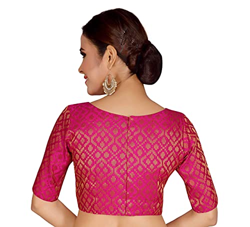 Image of Studio Shringaar Women's Readymade Brocade Elbow Length Sleeves Saree Blouse