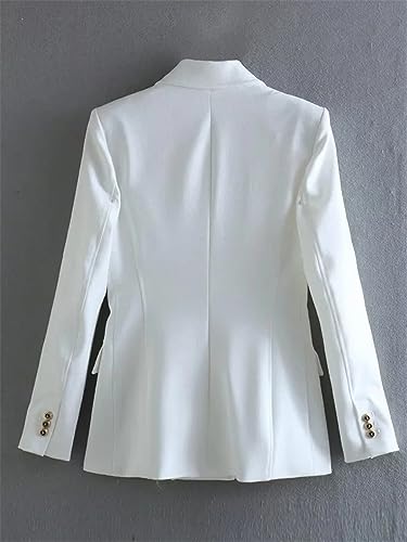 Women White Blazer Jacket Long Sleeve Vintage Double Breasted Slim Office Lady Blazers3