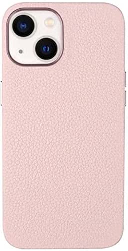 Coque iPhone 13 en cuir rose à motif litchi avec doublure microfibre