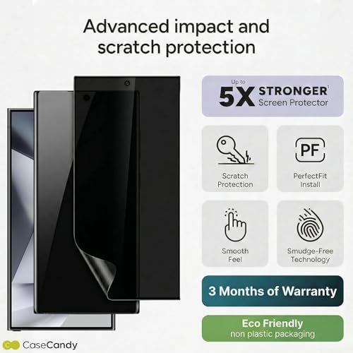 Image of Casecandy silicone - Pack of 2 Privacy Screen Protector for Samsung S24 Ultra | Privacy (Anti Spy) Screen Protector Guard for Galaxy S24 Ultra - Fingerprint Working /HD