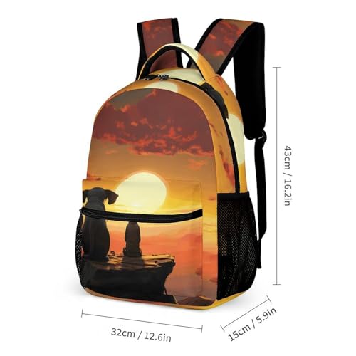 Elephant And Dog Watch The Sunset Backpack Set 3 Piece, Durable Backpack Insulated Lunch Bag Portable Pencil Case for Men Women2