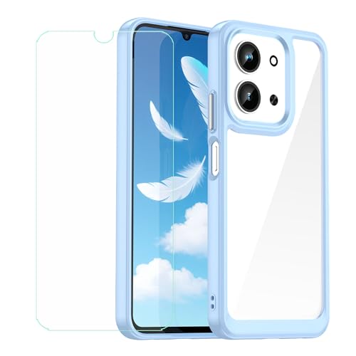 用FZZSZSケース 適用 Redmi 15C 5G (6.9") + 強化ガラススクリーン保護フィルム 、青なソフトシリコンケース保護TPUカバーのケースカバー