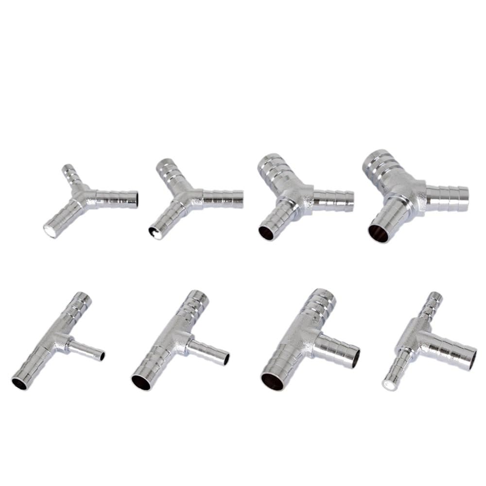 T-/Y-Reduzierstück, 4/6/8/10/12/14/16/19 mm, Schlauch mit Anschlussstutzen und Endrohr, verchromtes Edelstahl-304-Fitting