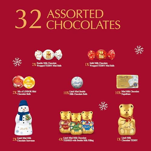 Image of Lindt Teddy Christmas Advent Calendar Assorted Chocolate Candy Box, 7.2 oz.