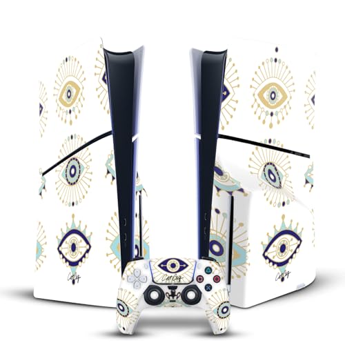 Cadeau skin PS5 Slim Disc Cat Coquillette - Kit autocollant vinyle de jeu bleu or chic