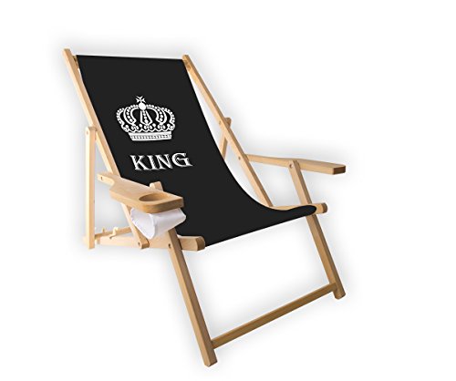 MultiBrands® Holz-Liegestuhl, mit Armlehne und Getränkehalter, klappbar, King
