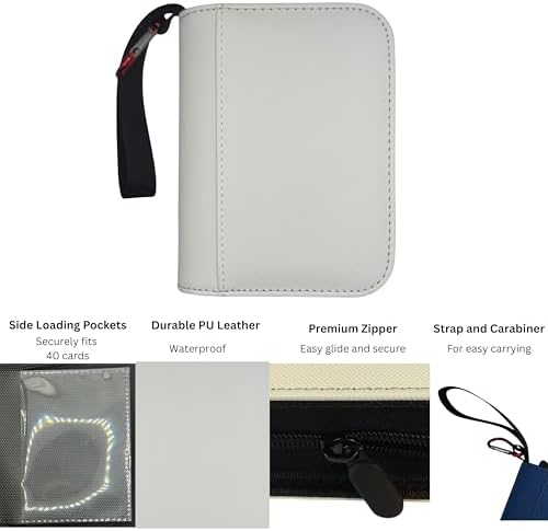 Splash 1 Pocket TCG Zipper Binder, 20 Side-Loading Pages, 40 Cards, for Collectibles, Sports, Trading Cards, White