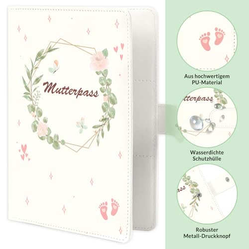 KONVINIT Mutterpasshülle Mutterpass Schutzhülle Personalisiert aus Kunstleder Organizer für Ultraschallbilder, Impfpass & Versichertenkarte,Geschenk für Schwangere & werdende Mütter