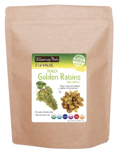 Wilderness Poets, Organic Hunza Golden Raisins - Himalayan Mountain Grown, Sun Dried (32 Ounce - 2 Pound)