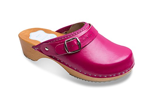 FUTURO FASHION®   Zuecos de Cuero auténtico con Suela de Madera   para Mujer   Colores Lisos Unisex   Tallas 36 42   Rosa   37 EU