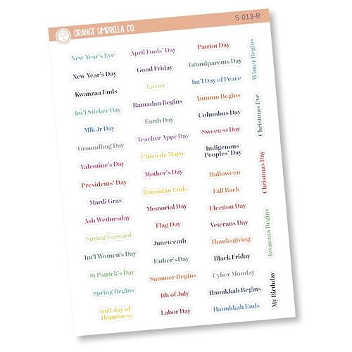 Mini US Holiday Planner Stickers | Holiday and Special Days