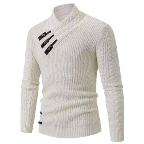 Men Long-Sleeved Solid Knit Sweater Beach Vacation Loose Stand Up Collar Sweater