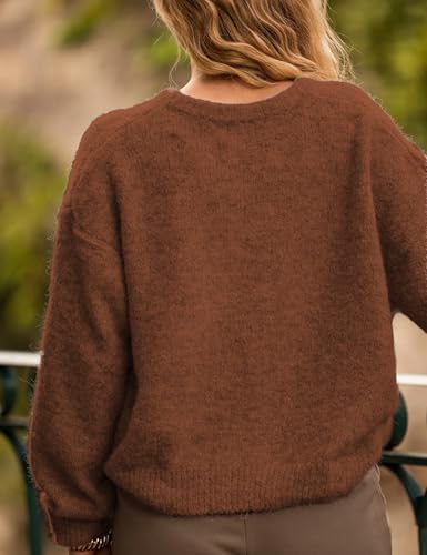 Image of Ynhonra Womens Cardigan Sweater Front Button Loose Y2k Long Sleeve Crewneck | Lightweight Knit Ribbed Hem