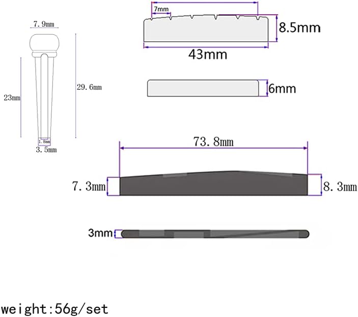 Acoustic Guitar Bridge Pins, Brass Guitar Bridge Saddle Nut Set for 6 String Guitar Replacement Parts