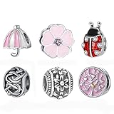 Cantidad: 6 piezas/juego; El tamaño del orificio es de aproximadamente 4,8 mm a 5 mm, compatible con orígenes, Trollbeads, Chamilia, pulsera y collar de cadena de plata Biagi.