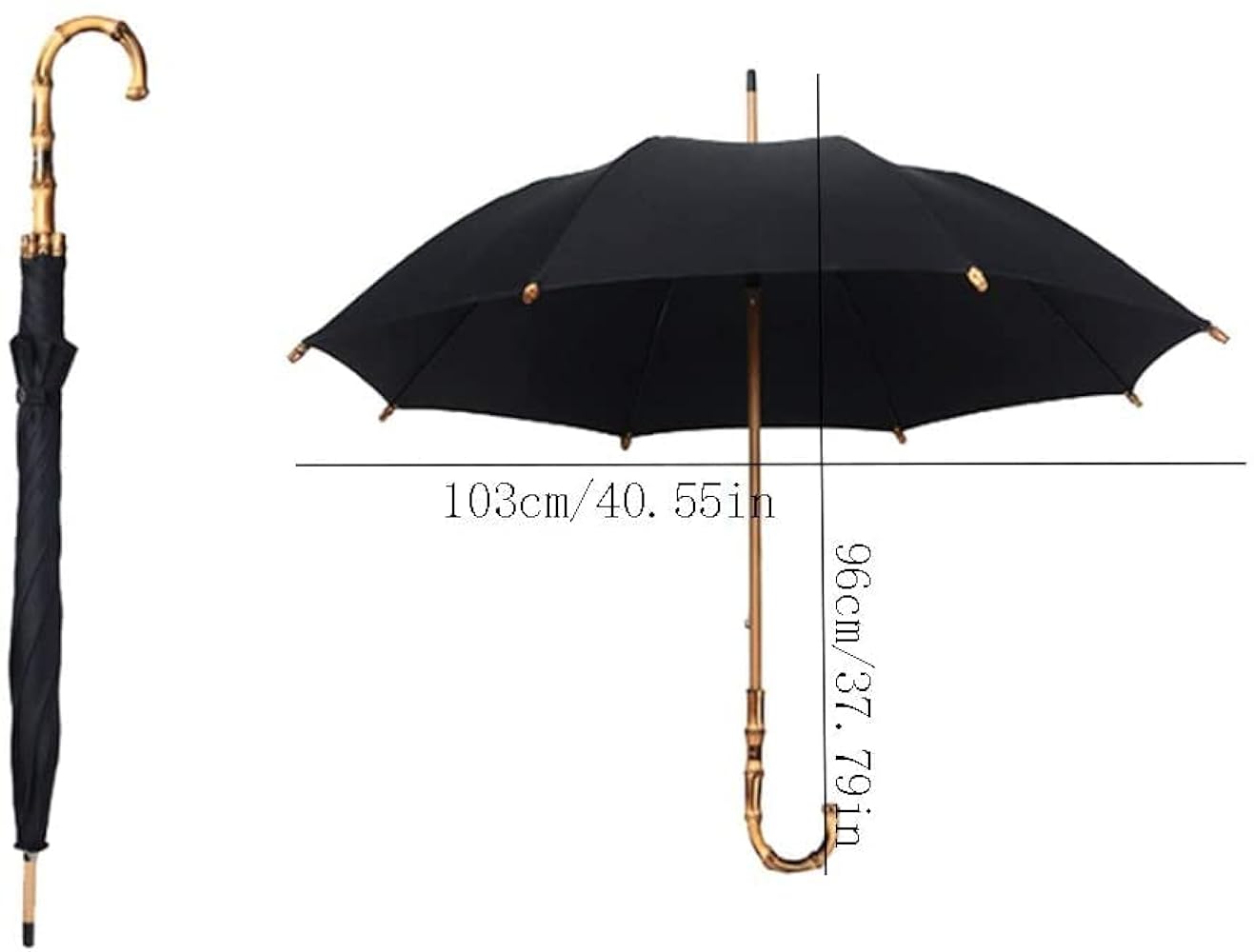 新品【晴雨兼用 長傘】綿100％ 〇型持ち手 木製 雨傘 日傘 日本製 黒 新品タグ付き 生成り生地綿100％ 木製木彫り〇型持ち手 長傘