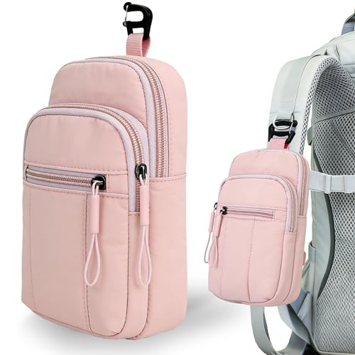 Geelraqaly Backpack Strap Pouch PackWaterproof Backpack Strap Pocket Attachment Bag for Hikers accessoriesCell Phone Pouch phone Holster Holder for women Belt cell phone bagpink