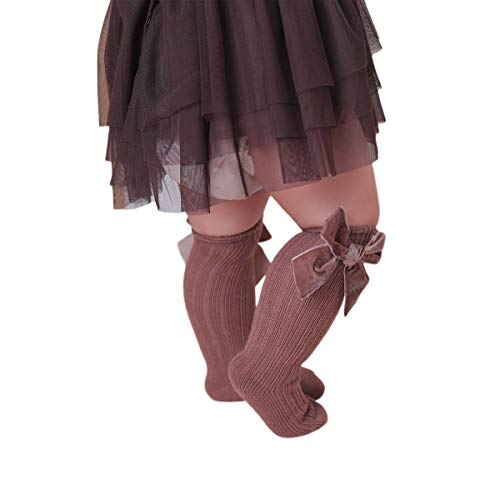 Image of 4-Pack Baby Girls Knee High Socks Infants Toddlers Bow Knit Socks Cotton Tube Ruffled Stockings