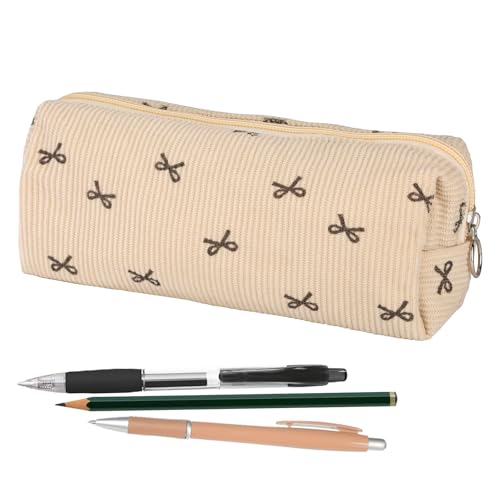 Image of Cute Bow Pencil Pouch, Corduroy Pen Case, Small Makeup Bag for Women Office