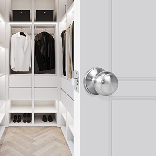 Loqron Passage Door Knob, Non-Locking Interior Door Lock, Round Handles For Right And Left Side Hallways, Closet Knobs Keyless Hardware, Satin Nickel,1 Pack #TOP7