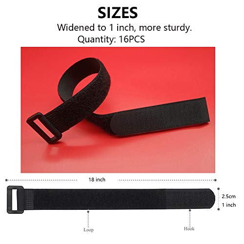 [16 Pack] Cable Straps 18 Inch, Reusable Fastening Cable Ties Set, Adjustable Multipurpose Hook And Loop Securing Cinch Straps For Cord Management (1 Inch Wide) By Tangser #TOP2