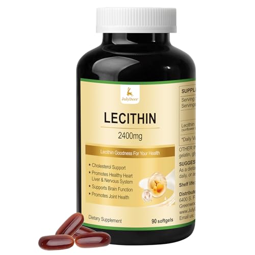 JulyDeer Sunflower Lecithin 2400mg 90 Softgels Rich in Phosphatidyl Choline Non-GMO Soy Free Gluten Free Supplement Nervous System Support