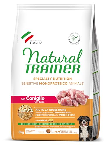 Natural Trainer Sensitive No Gluten, Cani Adulti Medium&Maxi, Coniglio e